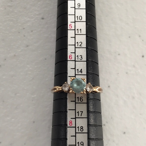 Vintage Jewelry - Vintage 10k Ring with Aquamarine Center Stone and CZ Accents